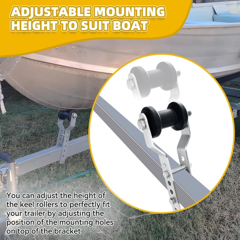 TENGBASE Marine Keel Roller, Adjustable Roller Bracket Assembles, 4” Rubber Keel Roller for Boat Trailer - Image 3